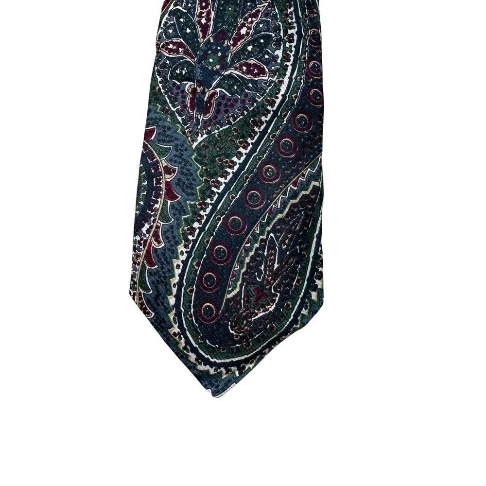 Boston Traders Mens Paisley Silk Tie Green Burgundy Navy Blue Floral Geometric